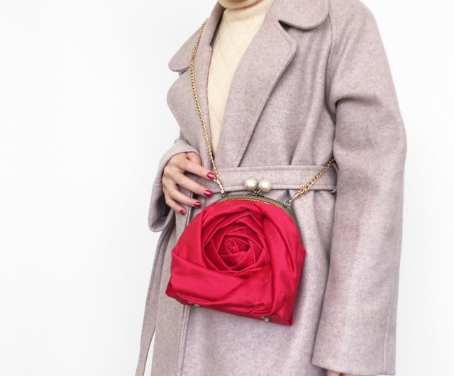 Handmade Velvet Rose Bag,Shoulder,Handle,Red Evening Purse Handmade Velvet Rose Bag,Shoulder,Handle,Red Evening Purse