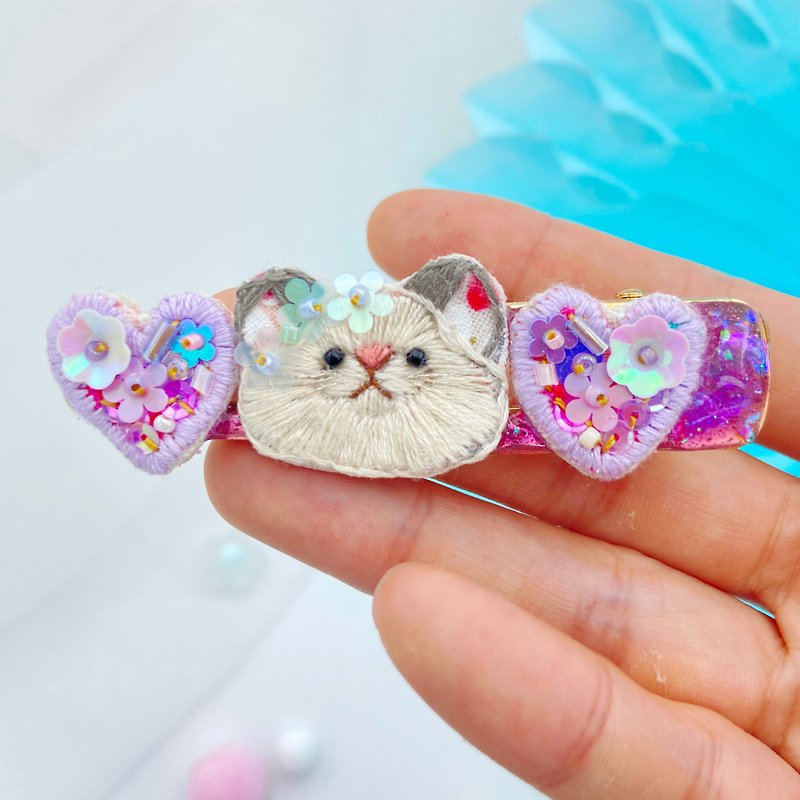 งานปัก เครื่องประดับผม สีม่วง - Shushu×Purple Heart Japanese cute hand-embroidered hair clip (can be customized)