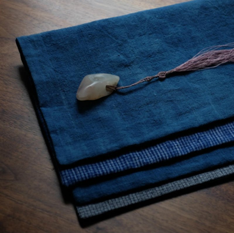 グレーブルーの両面手織りロングランチョンマット 手作りの古い粗い布 ティーマット タオル ティーテーブルナプキン - ランチョンマット - コットン・麻 ブルー