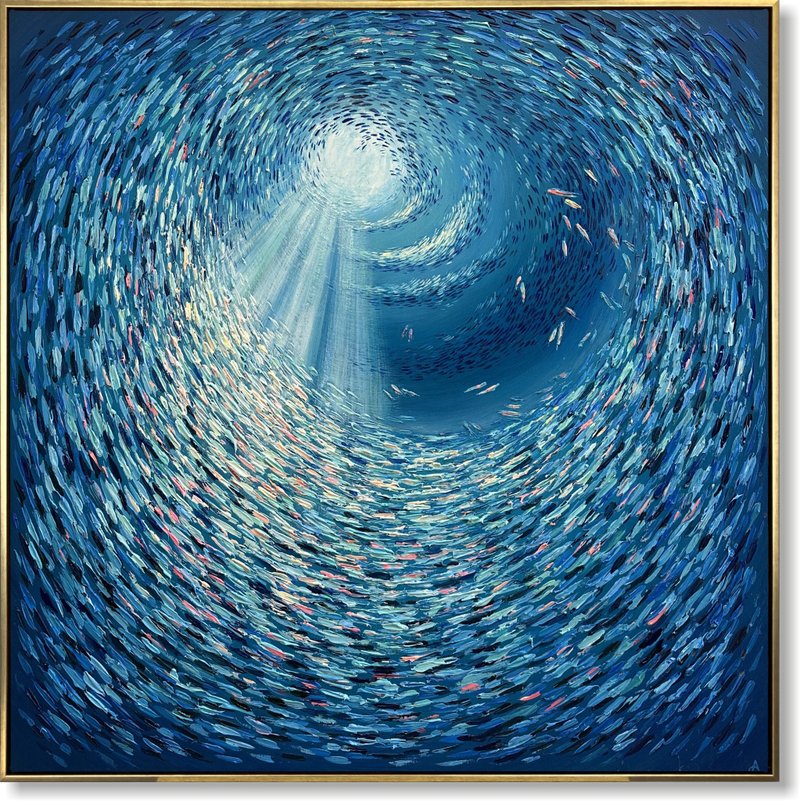 Ocean Painting Abstract Painting Large Coastal Wall Art Blue Artwork - 壁貼/牆壁裝飾 - 壓克力 藍色
