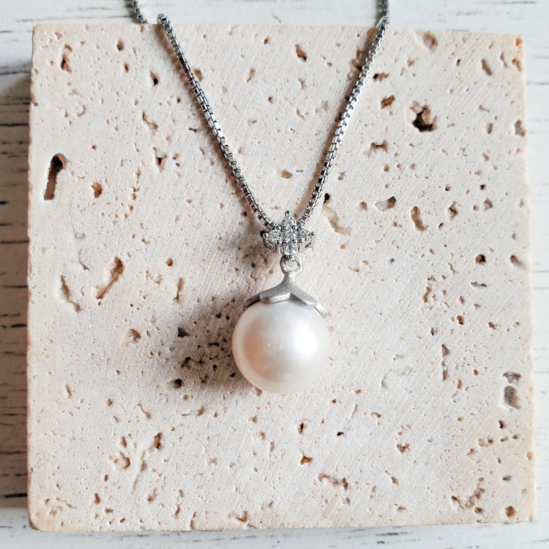 Shiny Star Genuine Freshwater Natural White 9.2mm Pearl 18in Silver Necklace - Necklaces - Pearl White