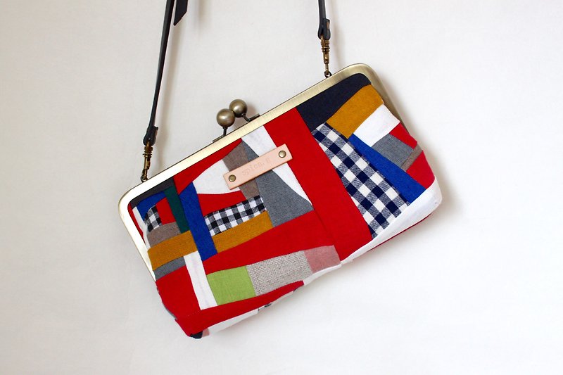 Purse pochette bag of a linen patchwork /The corner type 100 - Messenger Bags & Sling Bags - Cotton & Hemp Multicolor