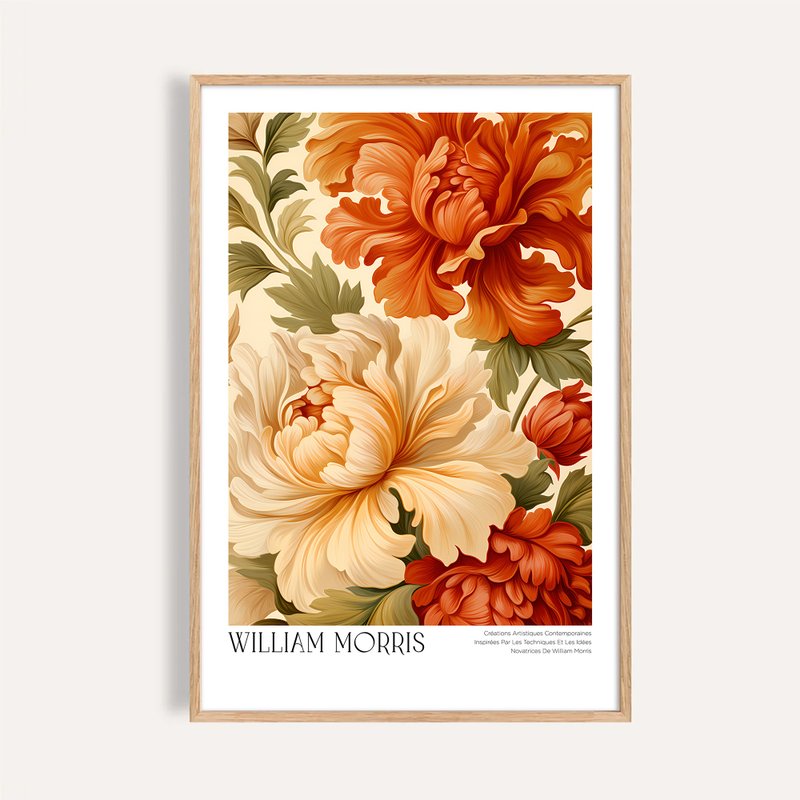 柔光花宴 Petals in Soft Flame / 威廉莫里斯風格 橘紅花卉 海報 - 海報/掛畫/掛布 - 紙 