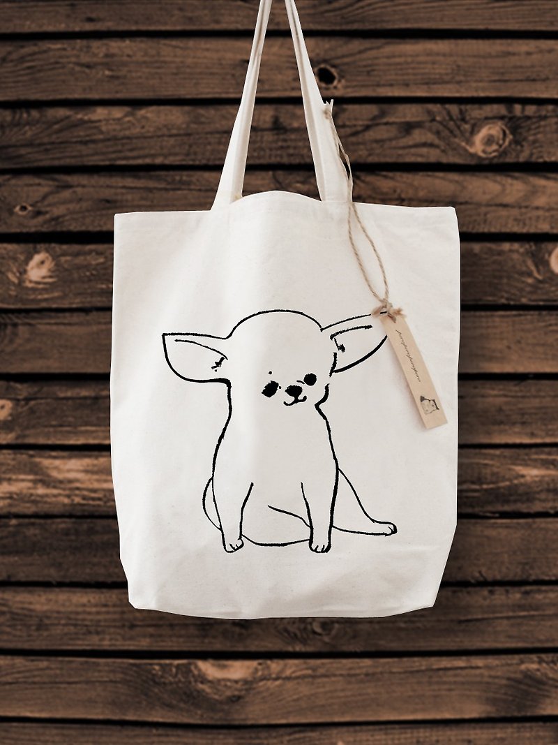 Chihuahua Tote Bag - กระเป๋าถือ - ผ้าฝ้าย/ผ้าลินิน ขาว