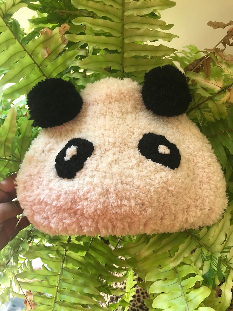 Wednesday hand-knitted super soft cotton Panda style wool hat - หมวก - วัสดุอื่นๆ ขาว