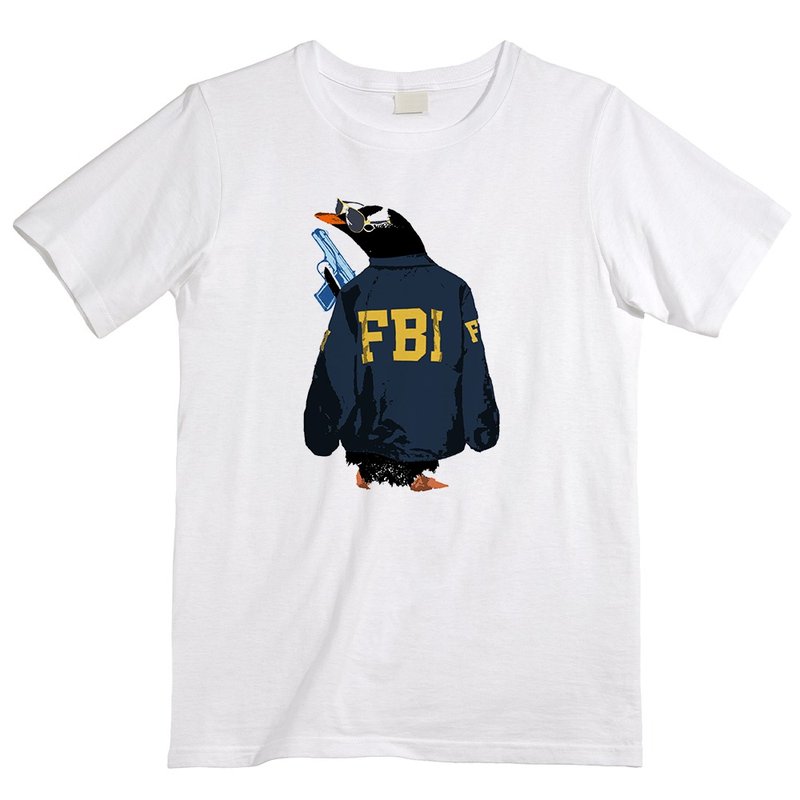 T-shirt / FBI penguin - เสื้อยืดผู้ชาย - ผ้าฝ้าย/ผ้าลินิน ขาว