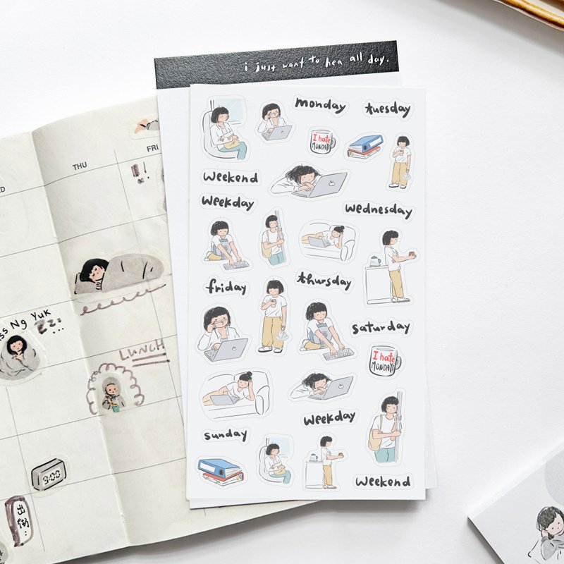 Miss Ng Yuk Sticker Sheet Vol.7 Too Sleepy to Work - Stickers - Paper White