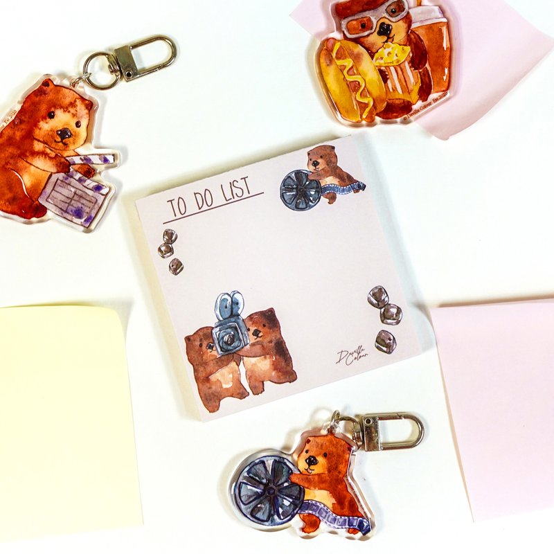 【Wom!袋熊看電影 To Do List】水彩插畫 便條紙 不黏 Memo紙 - 便條紙/便利貼 - 紙 橘色