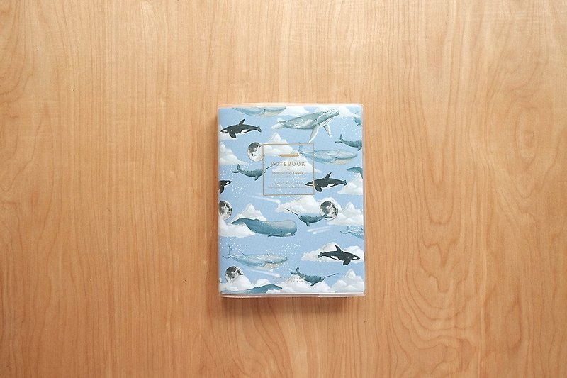 プランナー、サイズ 12x15.4 cm. : WHALE ON THE MOON デザイン - ノート・手帳 - 紙 ブルー