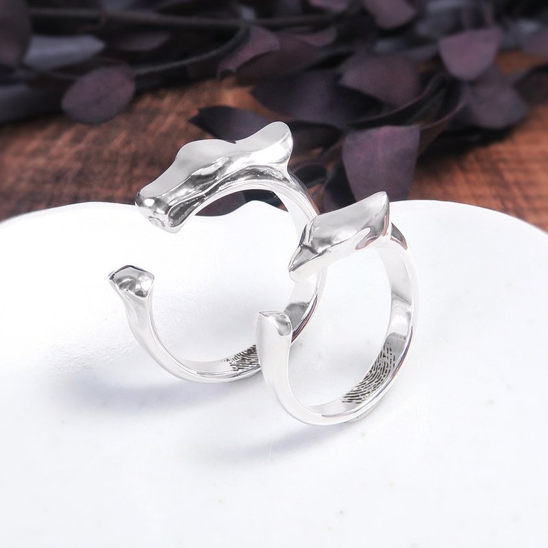 純銀可刻字 情侶對戒組 龍鳳呈祥 情侶戒指 指紋刻印 - 對戒 - 純銀 銀色