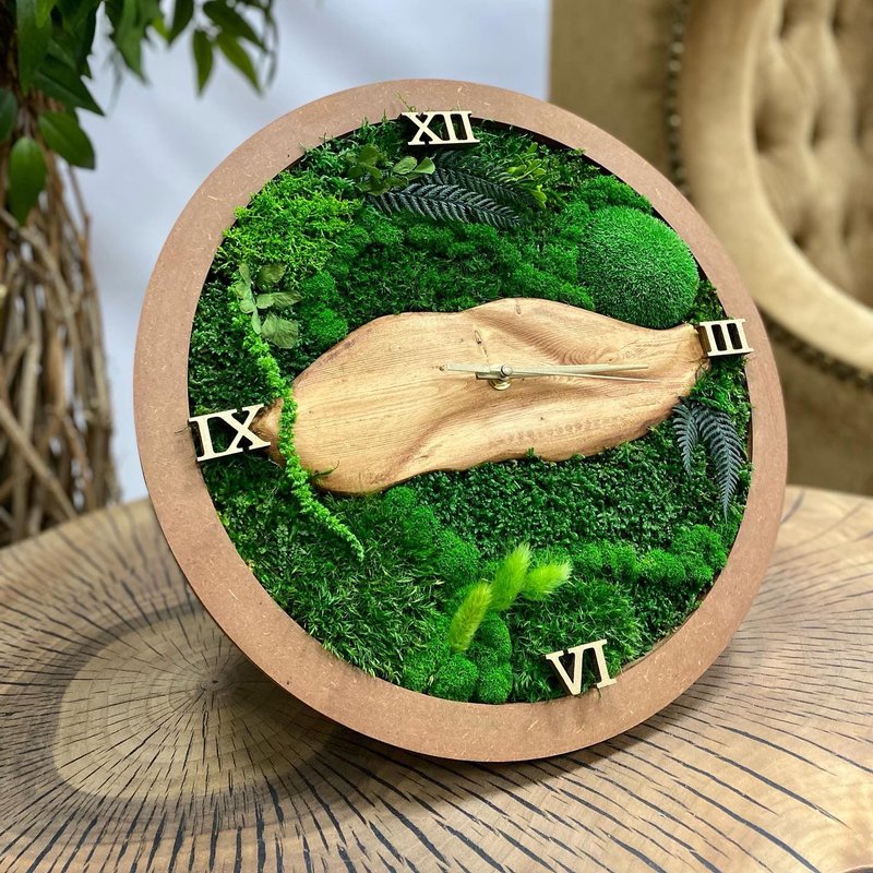 Moss wall clock, moss decor, green decor, eco decor - Clocks - Plants & Flowers Green