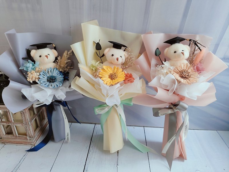 Korean-style bouquet-Little Bear Sunflower Bouquet Graduation Teacher Gift - Dried Flowers & Bouquets - Plants & Flowers Pink