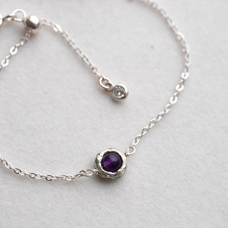 Natural Amethyst Sterling Silver Bracelet Customized Engraving Birthday Gift Free Packaging - Bracelets - Semi-Precious Stones Purple