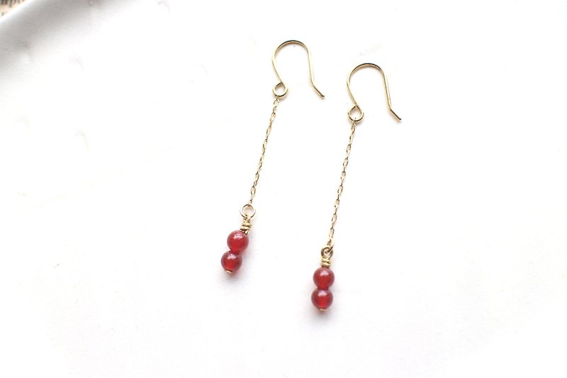 Charming red- red agate brass earrings - ต่างหู - ทองแดงทองเหลือง สีแดง