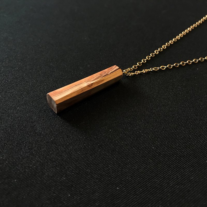 _ Cypress wood box necklace B - Necklaces - Wood Khaki