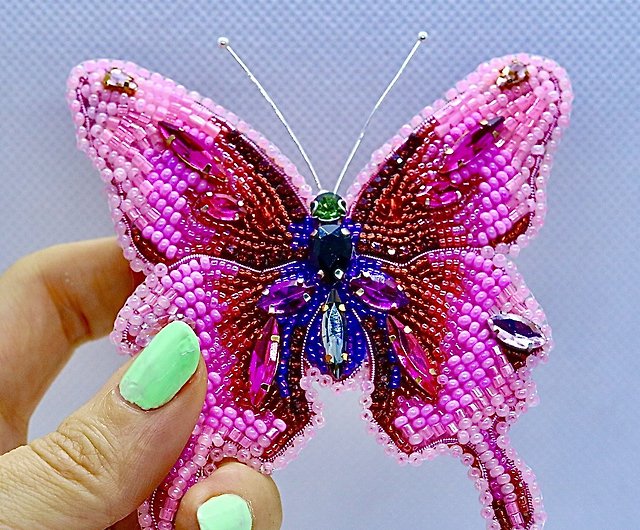 Butterfly Brooch Handmade Beaded Embroidered gift for girlfriend