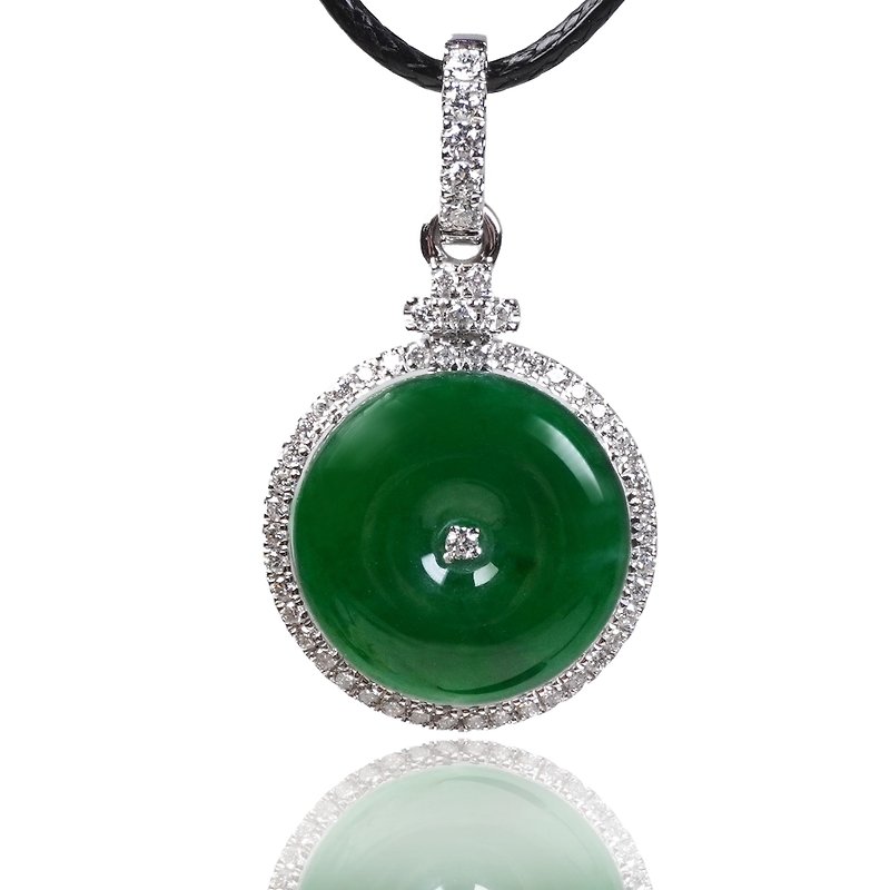 Bingzhong Laokeng Green Jade Peace Buckle Necklace 18K Gold Diamond | Natural Burmese Jade Jade A Goods - สร้อยคอ - หยก สีเขียว