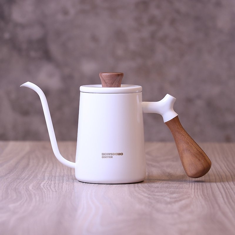 [Customized laser engraving] Walnut hand-brewed coffee pot 350ml (white) [Good things come in handy] - เครื่องทำกาแฟ - สแตนเลส ขาว