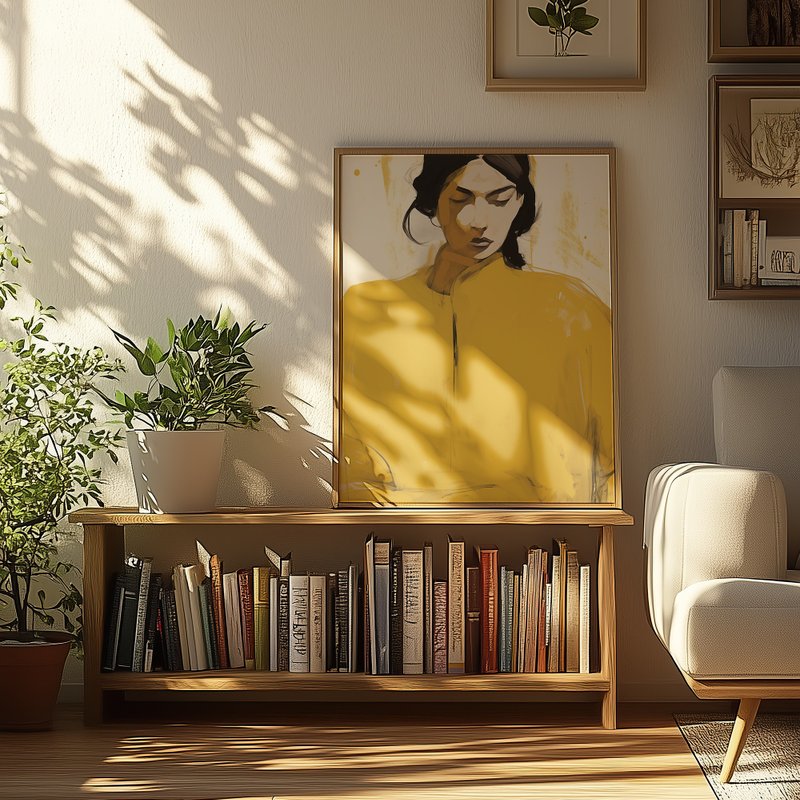 イエローの服の女 / 現代肖像画イラストポスター - ポスター・絵 - 紙 