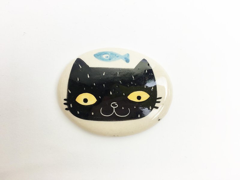 ニースリトルクレイ手描きセラミック鉄の吸収_黒猫0905から01を笑顔 - 置物 - 陶器 ホワイト