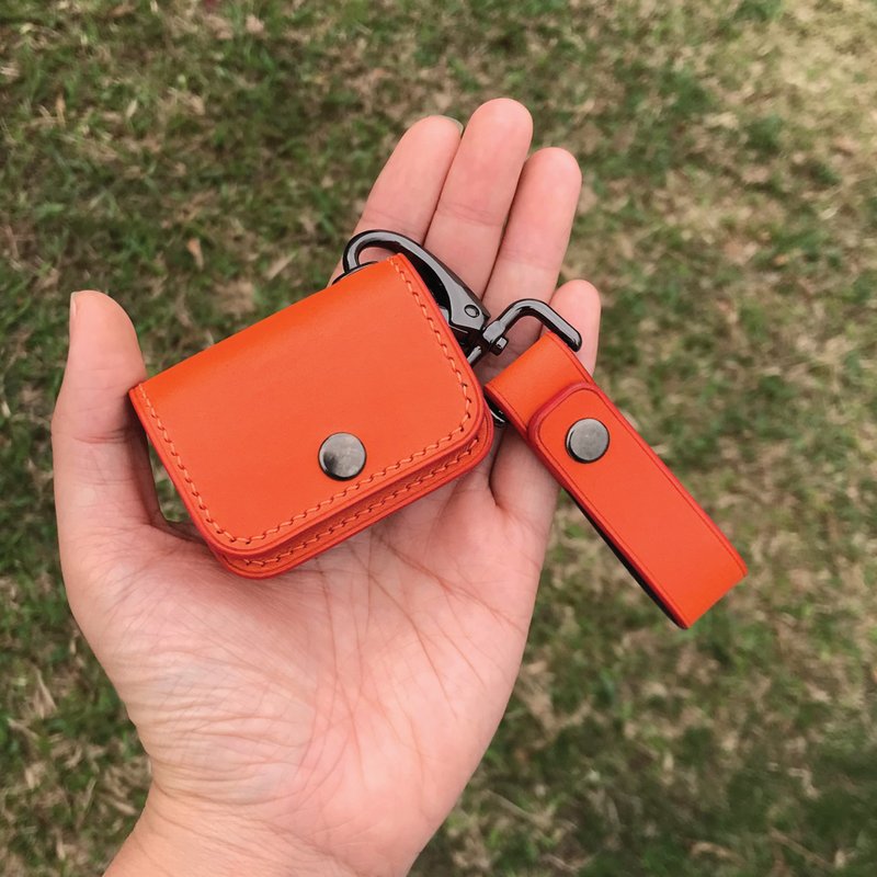 【AirPods Case】Orange Buttero | 1/2/Pro2/3/4 | Handmade Leather in Hong Kong - Headphones & Earbuds Storage - Genuine Leather Orange