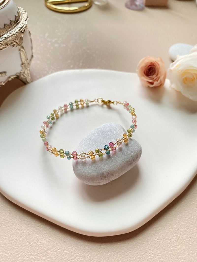 【 Kimiko手作飾品】五色碧璽銅線編織幸運手環 - 手鍊/手環 - 水晶 多色