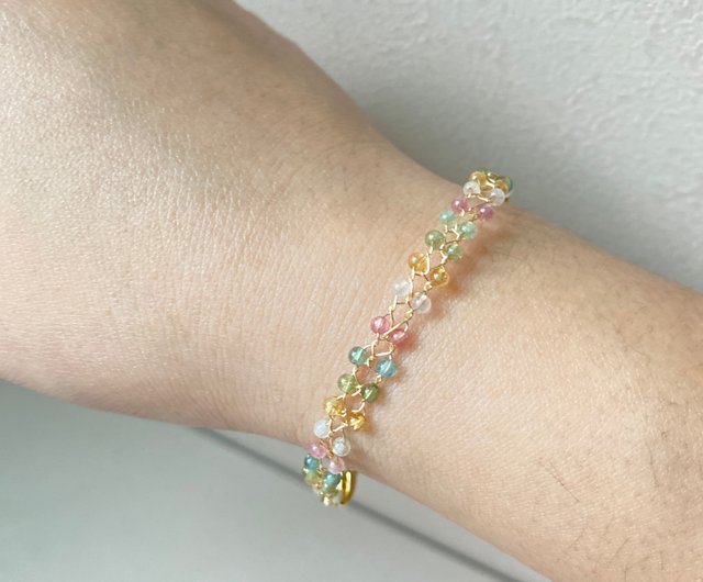 喜美子手作りジュエリー】五色トルマリンブロンズ編み込み幸運