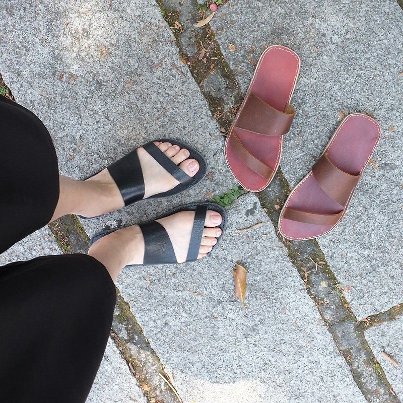 Second generation summer sandals - รองเท้ารัดส้น - หนังแท้ สีดำ