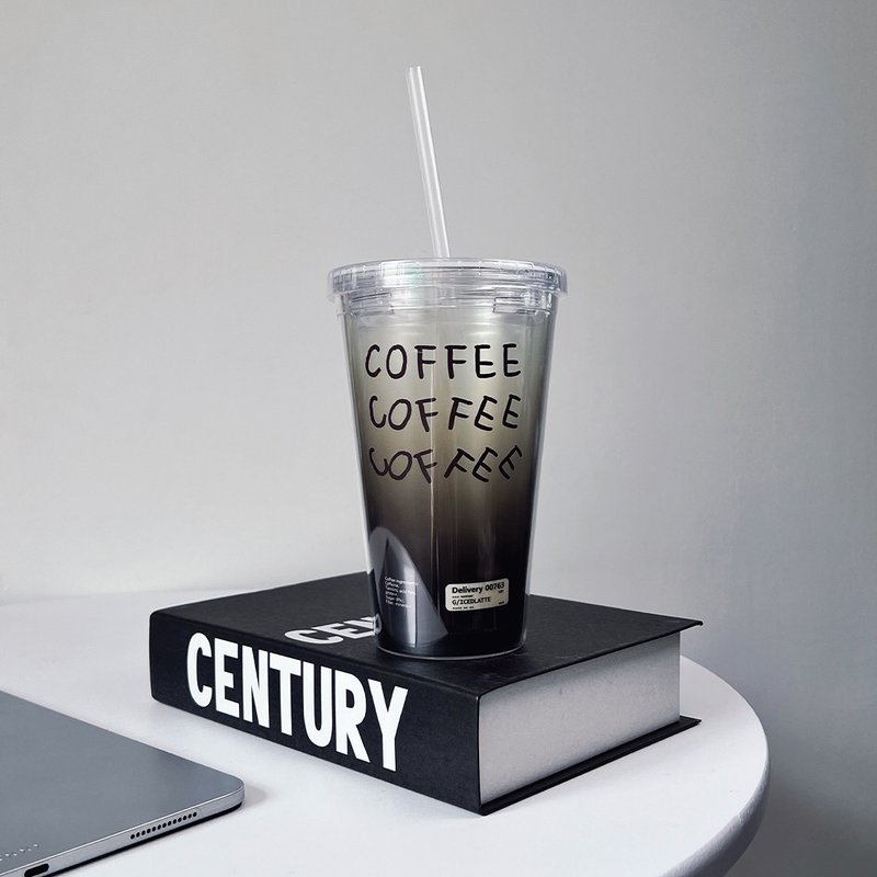 Gradient coffee 450ml accompanying cup with environmental protection straw - กระติกน้ำ - พลาสติก 