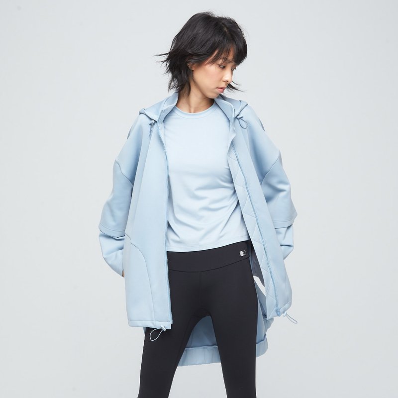 抗菌棉柔造型連帽外套(中性)-迷霧藍 - 女大衣/外套 - 聚酯纖維 藍色