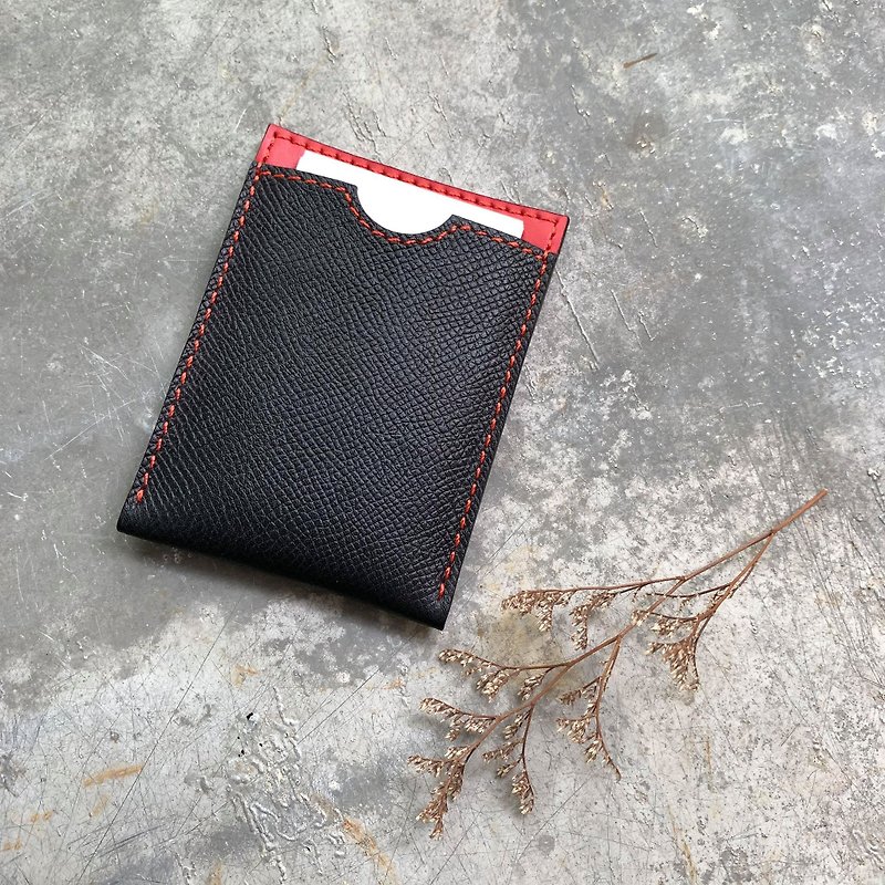 Business Card Holder Card Holder Italian Palm Pattern Black/Red Customized Gift - ที่เก็บนามบัตร - หนังแท้ สีดำ