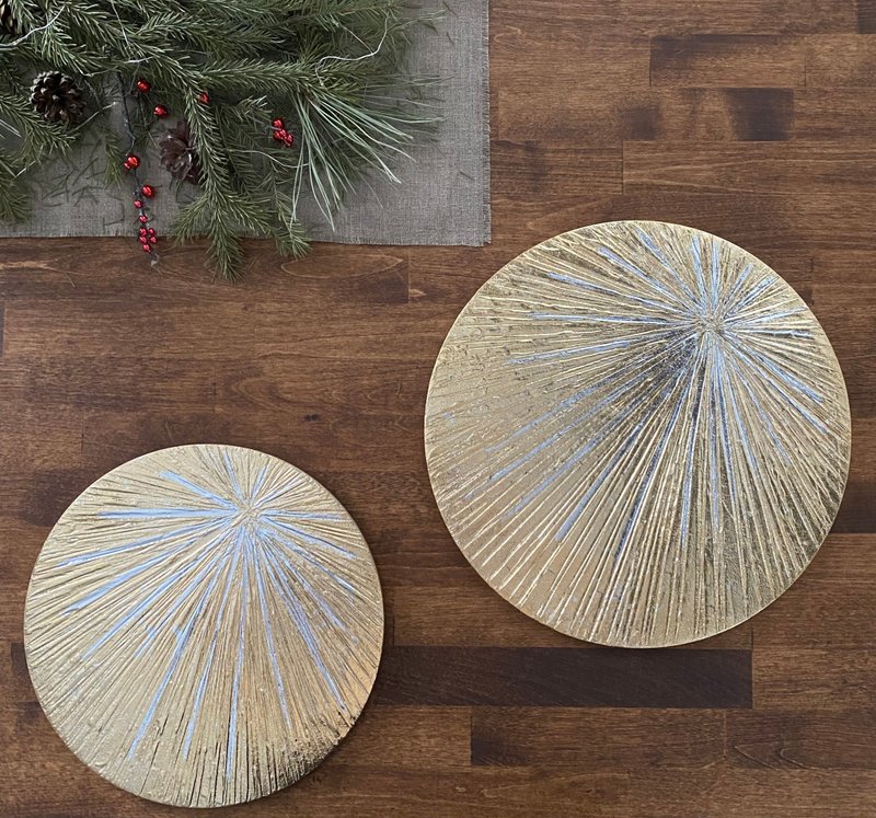 Set 2 Golden round paintings, set Pans on the wall, Golden State two paintings - 海報/掛畫/掛布 - 其他材質 金色