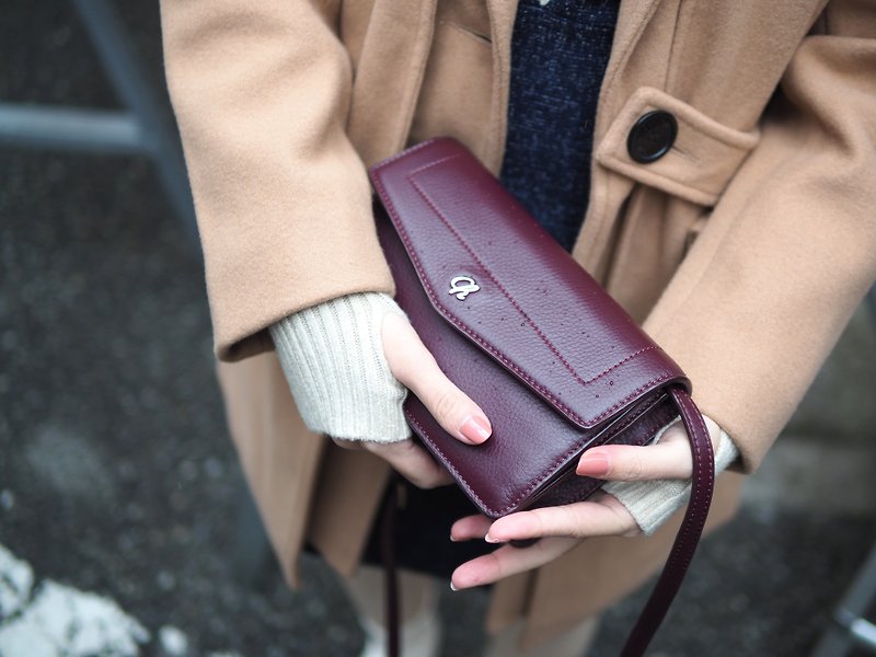 Irene (Beetroot) :  Multi-function bag, clutch , long wallet, mini crossbody - กระเป๋าสตางค์ - หนังแท้ สีม่วง