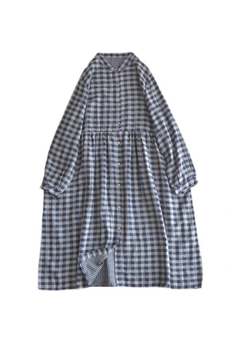 Mori Zhihai double-layer cotton shirt dress can be worn twice (pre-order) - One Piece Dresses - Cotton & Hemp Blue