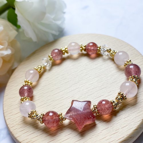Camellia Adornments 【訂製款 06】草莓晶粉晶 | 同人水晶 DIY設計手鏈- 客製化禮物