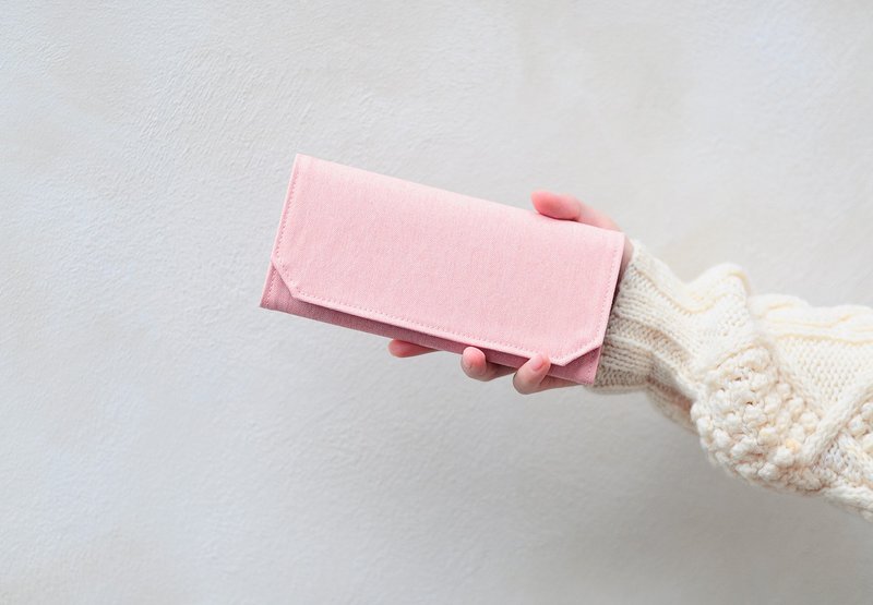 peach pink Canvas Wallet with Washable Paper, Lightweight, Eco-friendly Material - กระเป๋าสตางค์ - กระดาษ สึชมพู