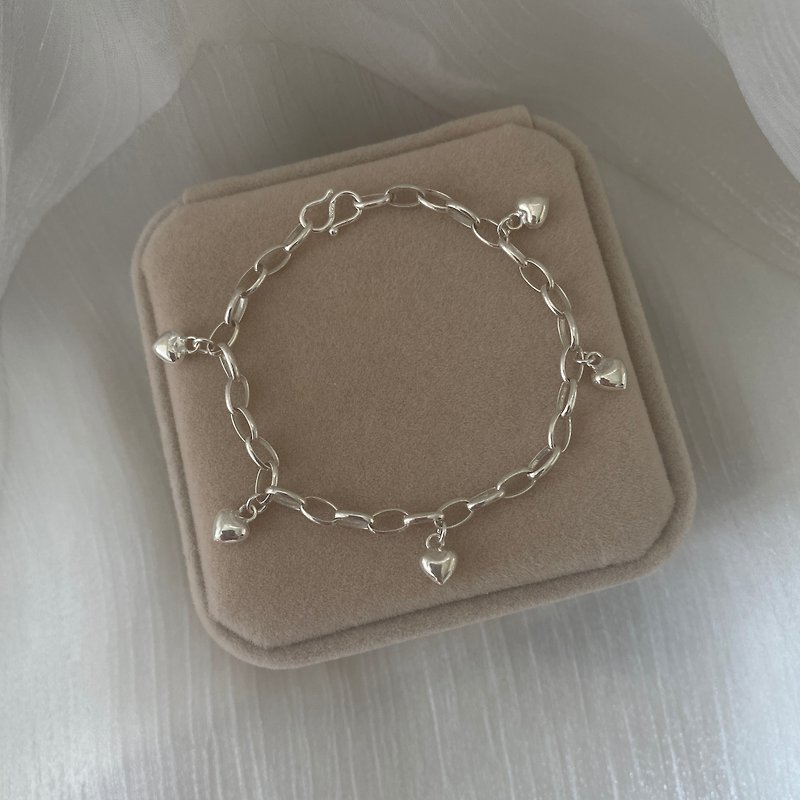 Love you peach heart Silver bracelet s925 Silver jewelry heart shape - สร้อยข้อมือ - เงินแท้ 