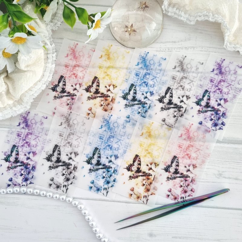 Oriental design paper(memo)_flower&butterfly_v3 - 貼紙 - 紙 