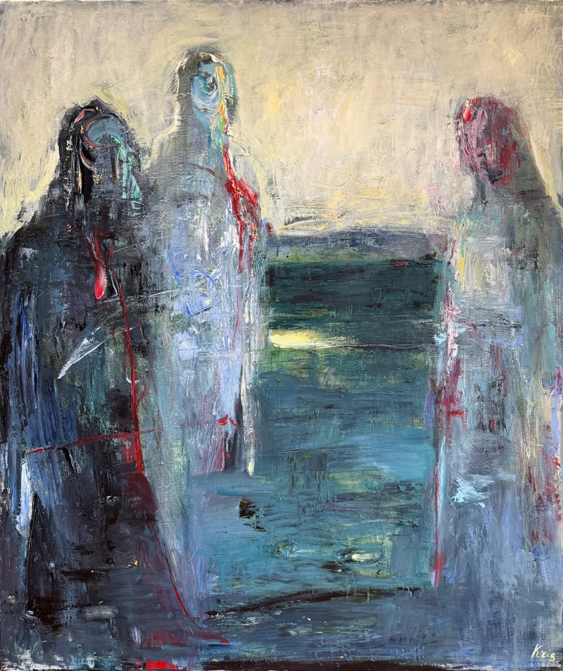 Abstract Shapes Expressionism Modern Painting, Mixed Media Art with Human-like - 壁貼/牆壁裝飾 - 壓克力 藍色