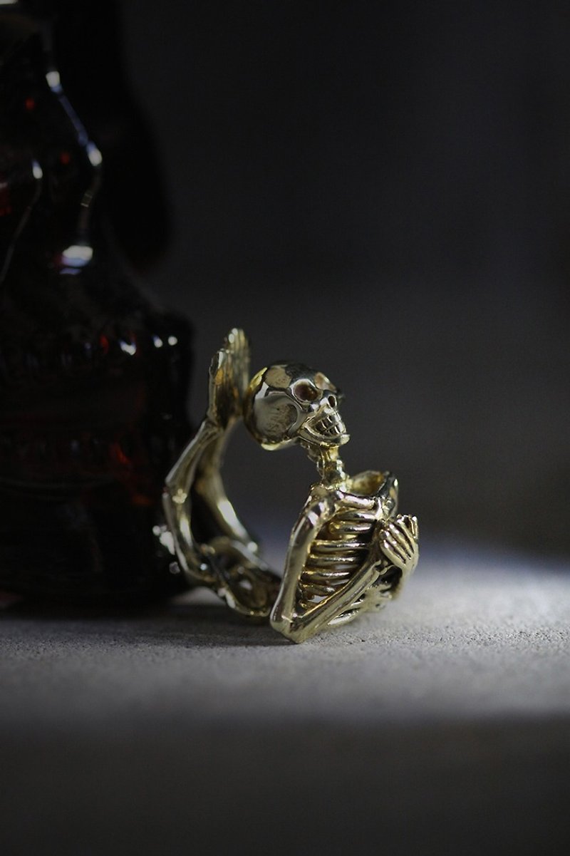 Human Skeleton Ring - Original Design by Defy / Special ring with Dark Style. - 戒指 - 其他金屬 金色