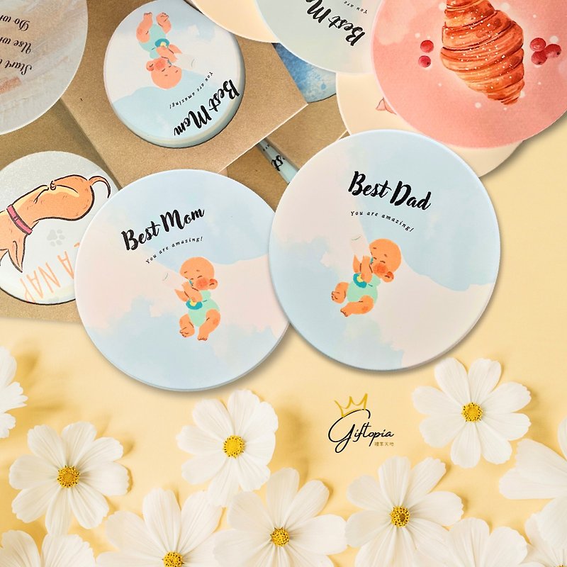 【Best Dad Best Dad】Ceramic Absorbent Coaster Made in Taiwan - Coasters - Porcelain Multicolor