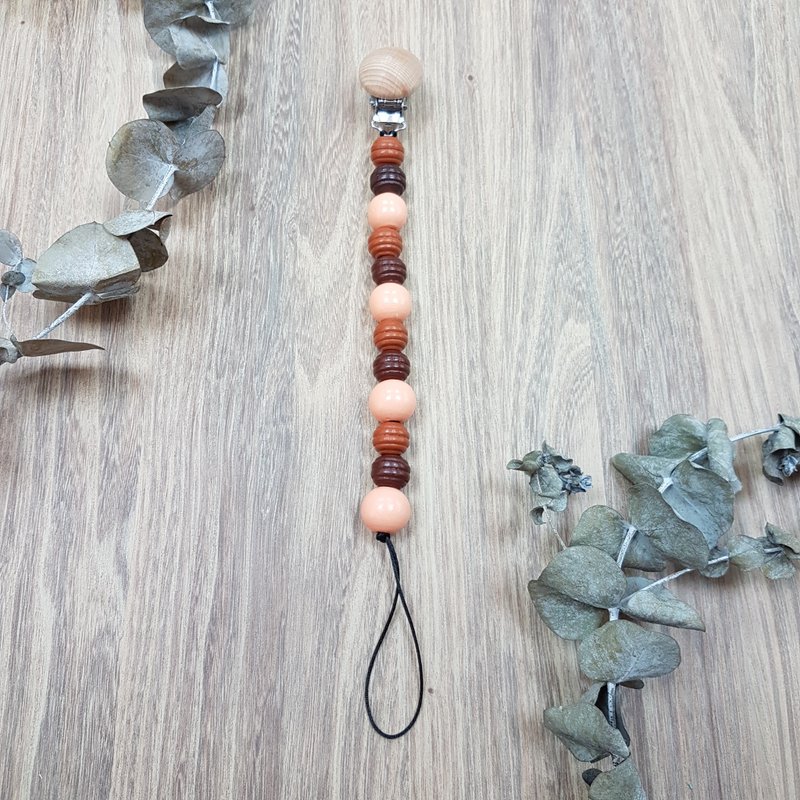 Baby baby soothing wooden pacifier clip pacifier chain-log clip-grain round - ขวดนม/จุกนม - ไม้ สีนำ้ตาล