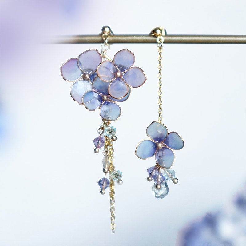 雨時花　紫陽花Hydrangea　耳飾り　季節限定 - ピアス・イヤリング - その他の素材 パープル