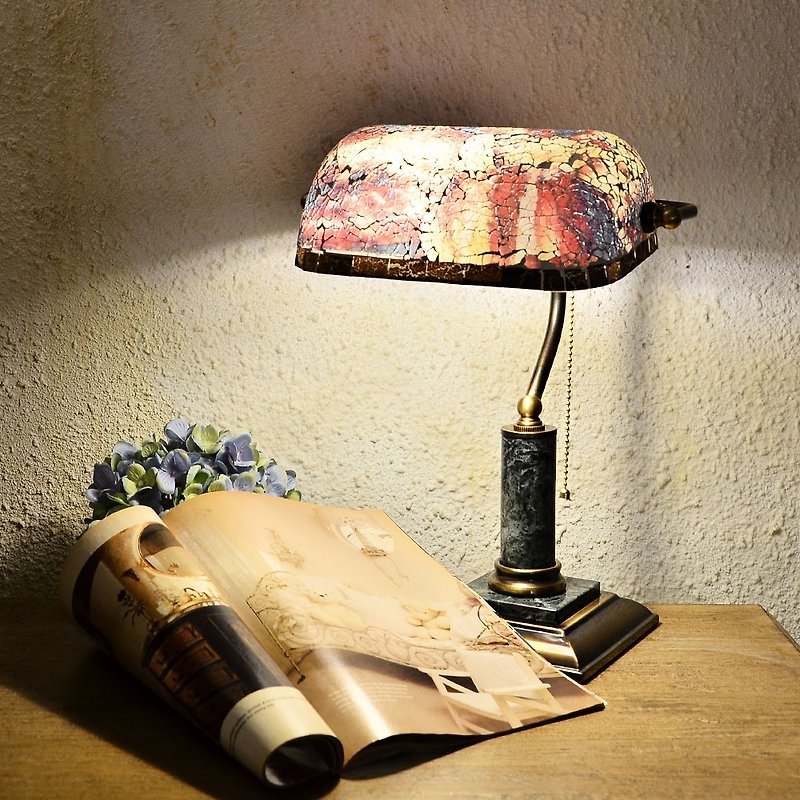Full Bronze marble base ruby ​​crack bank table lamp - Lighting - Copper & Brass Pink