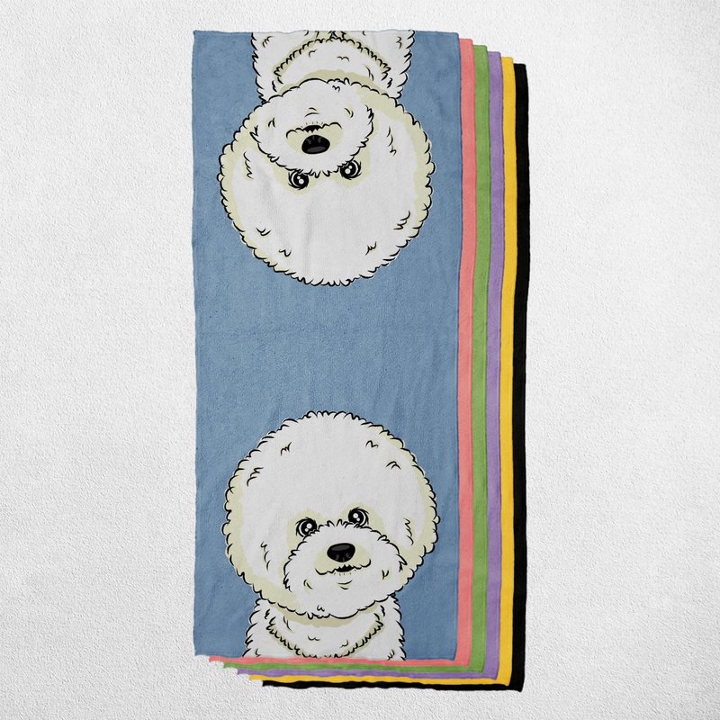 Bichon Frize pet dog cat pattern towel/square towel/sports towel with multiple patterns optional - ทำความสะอาด - ผ้าฝ้าย/ผ้าลินิน หลากหลายสี