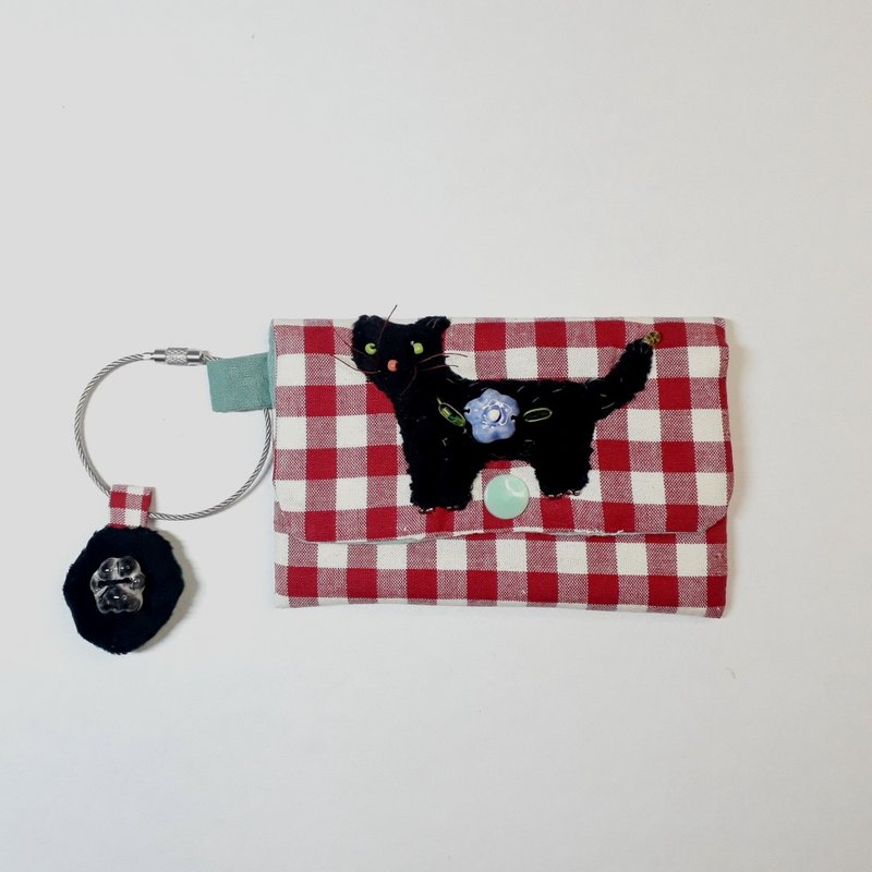 black cat card wallet - 皮夾/長短夾/錢包 - 棉．麻 多色