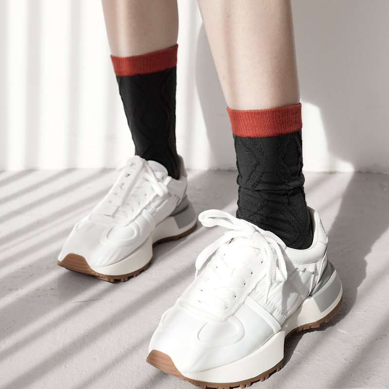 Diamond Twist Socks - ถุงเท้า - ผ้าฝ้าย/ผ้าลินิน สีดำ