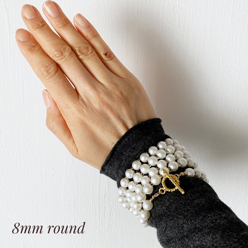 3WAY Pearl Beads Long Necklace (96cm/8mm round beads) - 手鍊/手環 - 塑膠 白色