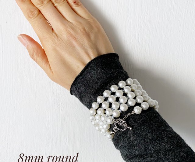 3WAY Pearl Beads Long Necklace (96cm / 8mm round beads) - 設計館