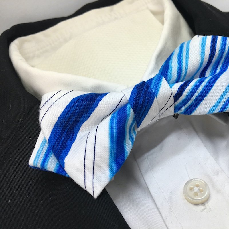 Watercolor painting regimental bowtie butterfly blue - Bow Ties & Ascots - Cotton & Hemp Blue